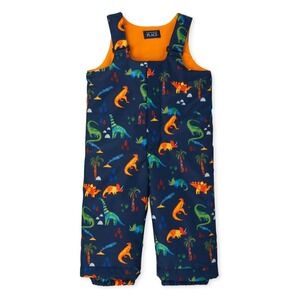 Children's Place Toddler Boys 3T Winter Snow Overalls Bibs Navy Dinosaur
